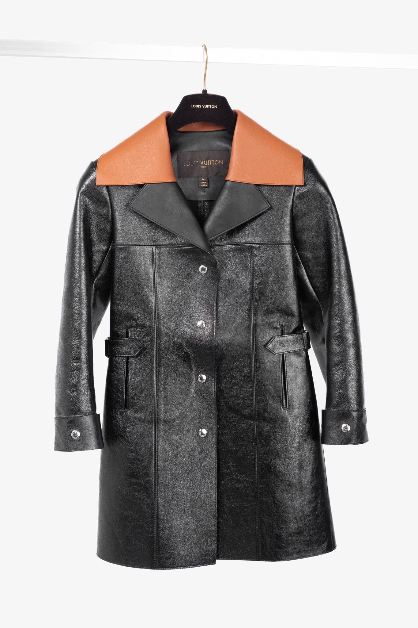 Louis Vuitton AW/14 Runway Black Calfskin Leather Snap Coat