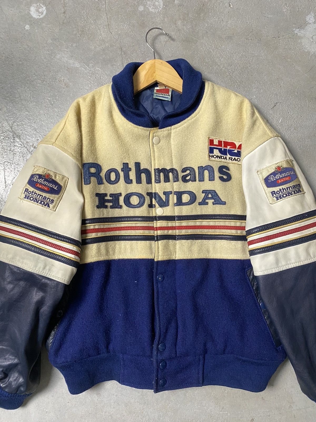 Honda Vtg Rothmans Racing Honda Leather Sleeve Wool Varsity Jacket Size US M / EU 48-50 / 2 - 11 Thumbnail