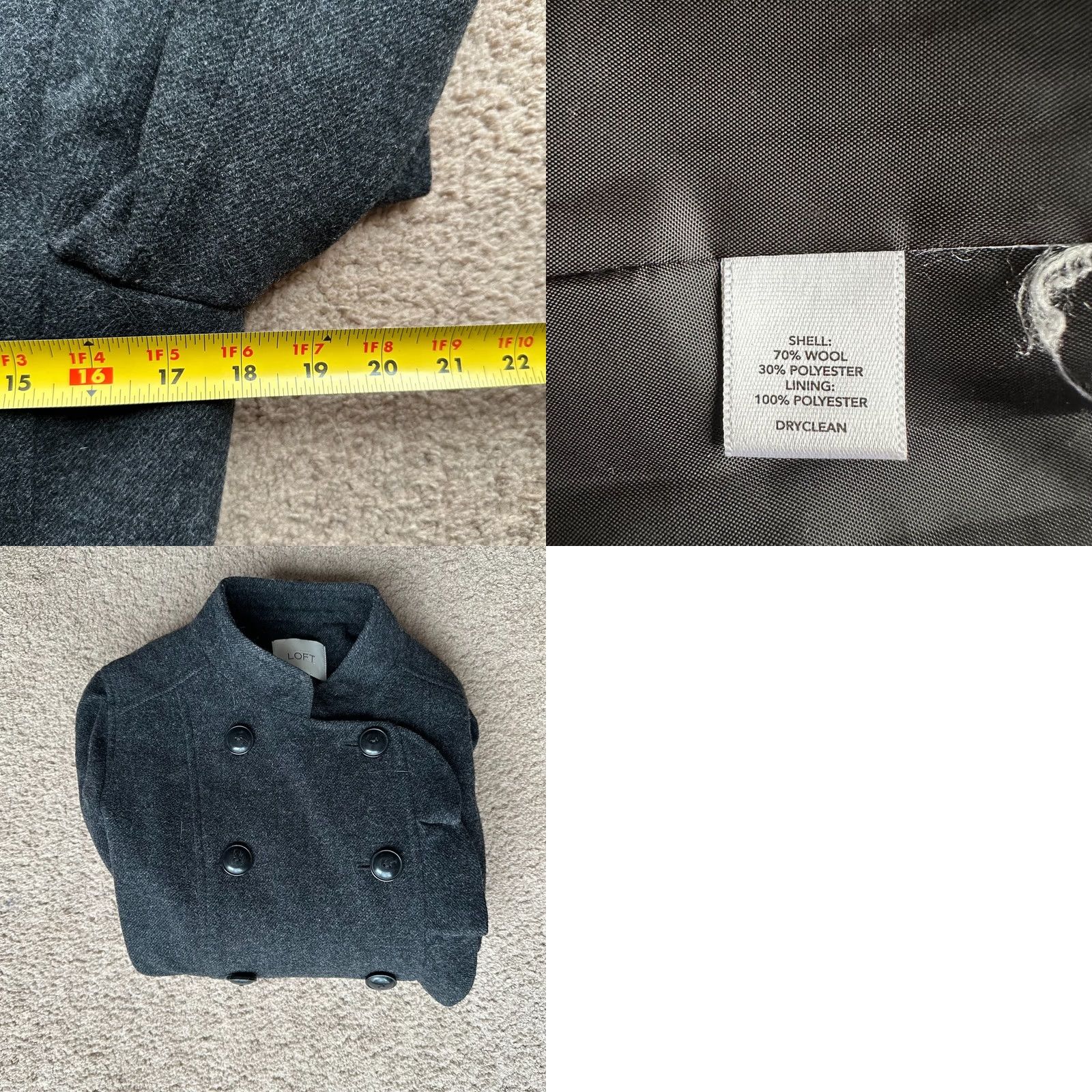 Ann Taylor Ann Taylor Loft Coat Womens 8 Wool Blend Long Sleeve Double Breast Dark Grey Buttons Size M / US 6-8 / IT 42-44 - 9 Thumbnail
