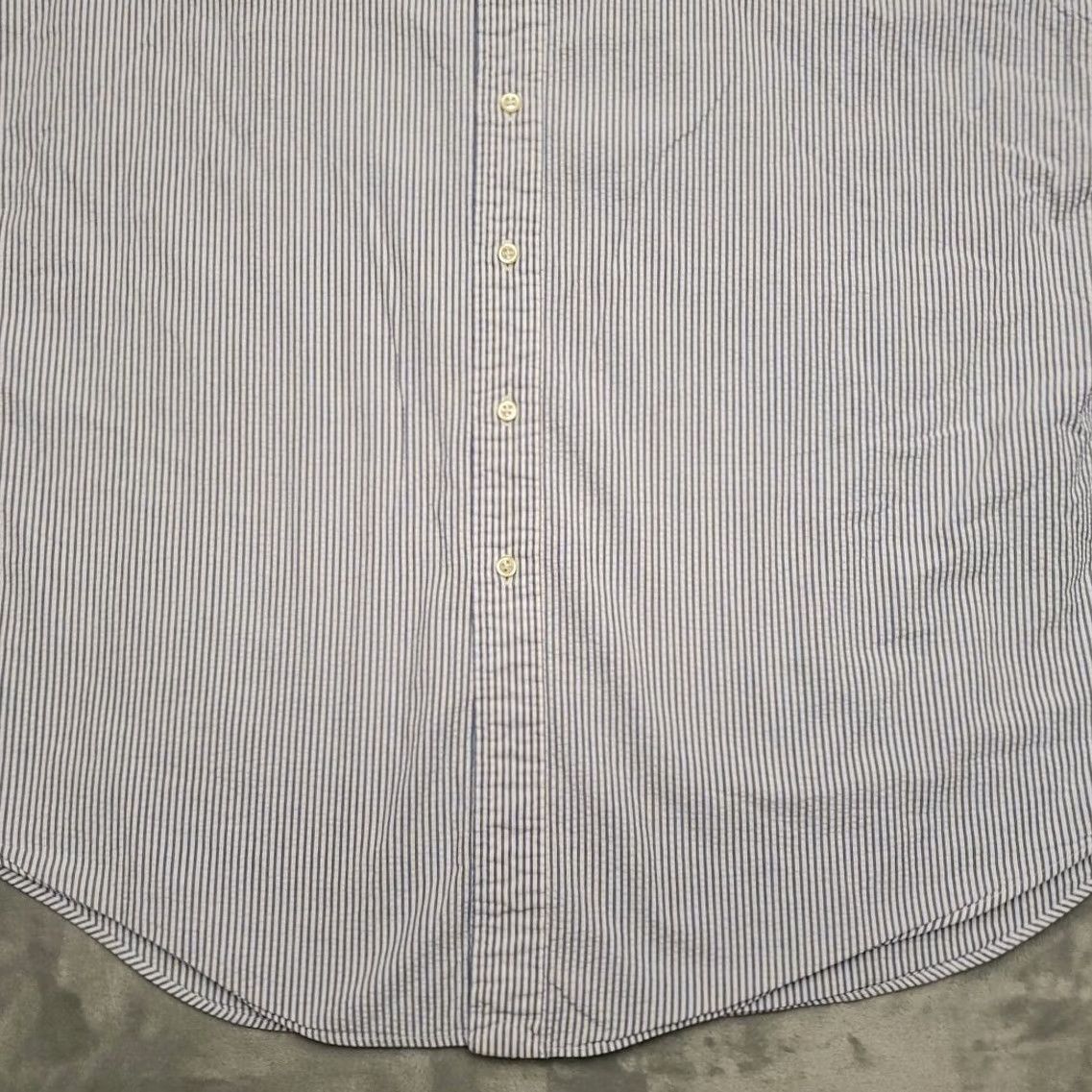 Ralph Lauren VINTAGE Ralph Lauren Shirt Mens 2XL Blue White Stripe Button-Up Short Sleeve Seersucker Crinkle 100% Cotton Logo Pattern Casual Mens Size US XXL / EU 58 / 5 - 2 Thumbnail