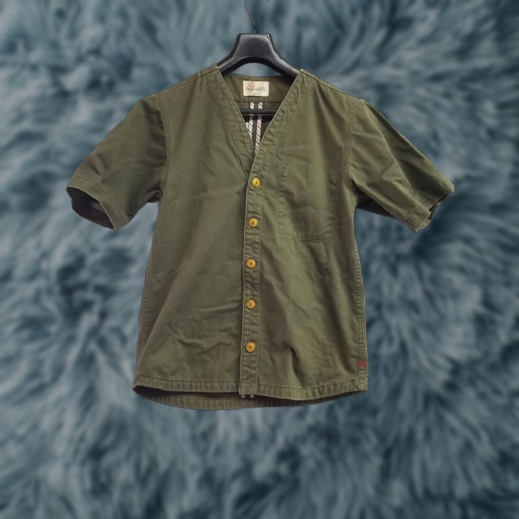 Vintage Imperfects Canvas Short Sleeve Button Jacket M Green USA Chore Workwear Ranch Farmers Men Size US 31 - 1 Thumbnail