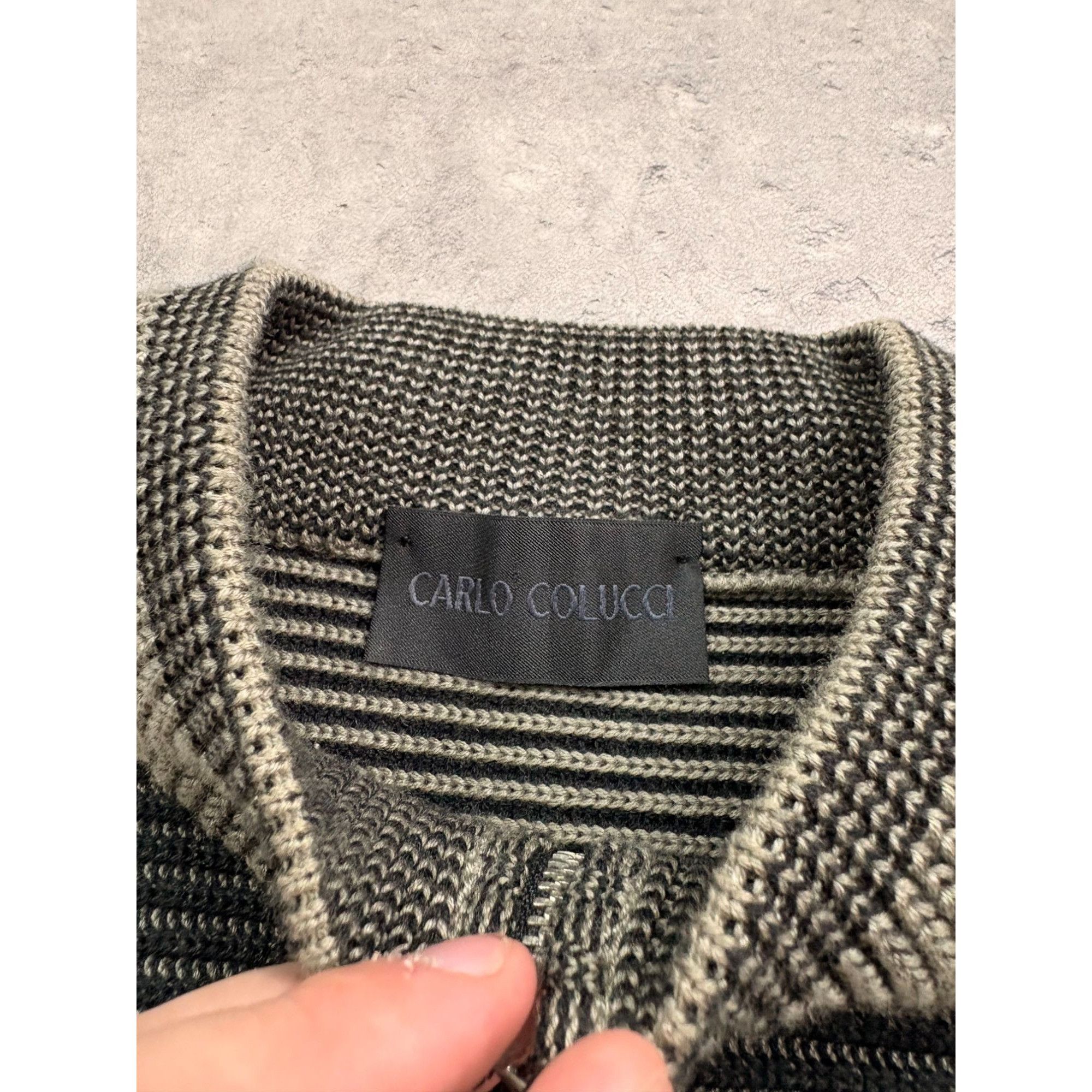 Carlo Colucci Carlo Colucci Striped Half-Zip Sweater Ribbed Knit Gray & Bl Size US XL / EU 56 / 4 - 3 Thumbnail