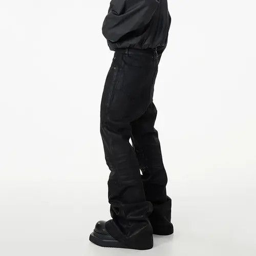 Japanese Brand Fukuzawa x Chi Vinyl Coated Crease Denim Flared Jeans Size US 29 - 3 Thumbnail