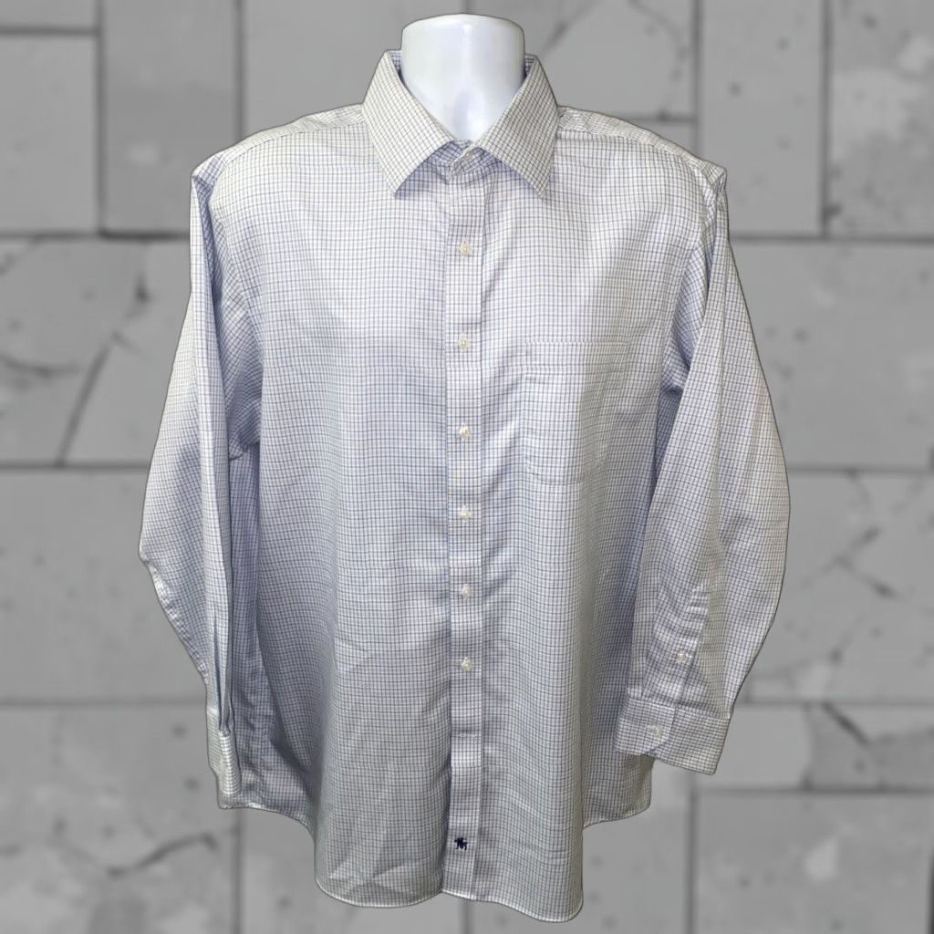 Hart Schaffner Marx Hart Schaffner Marx Dress Shirt Mens White/Blue Pima Cotton Long Sleeve Size 17 Size 46R - 1 Thumbnail