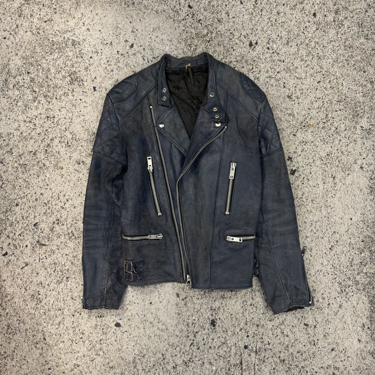 Vintage Faded Washed Blue Leather Moto Zip Jacket ERD Grunge Biker Size US L / EU 52-54 / 3 - 2 Thumbnail