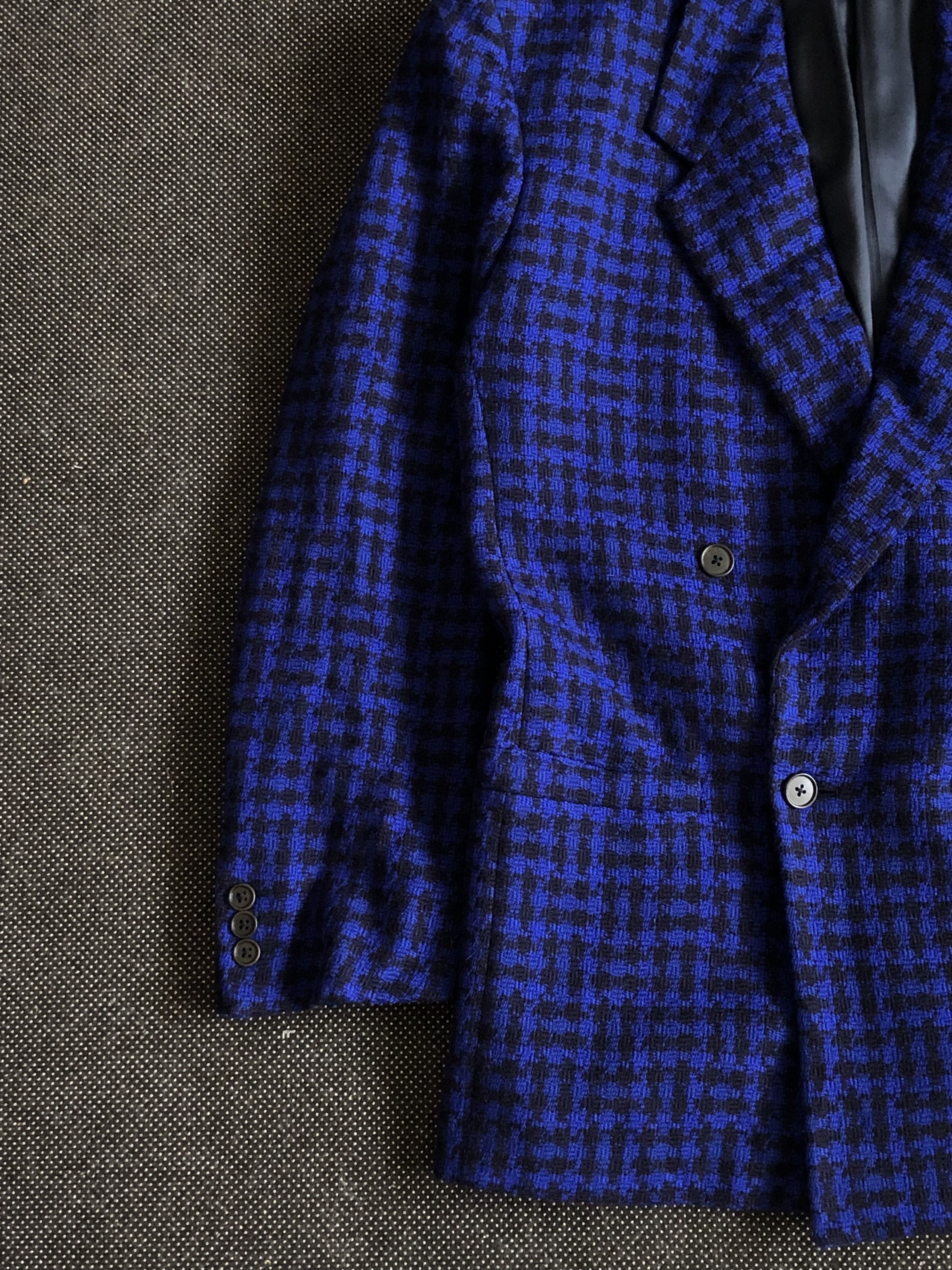 Versace × Vintage 90’S GIANNI VERSACE BLACK & COBALT WOOL CASHMERE COAT Size US L / EU 52-54 / 3 - 6 Thumbnail