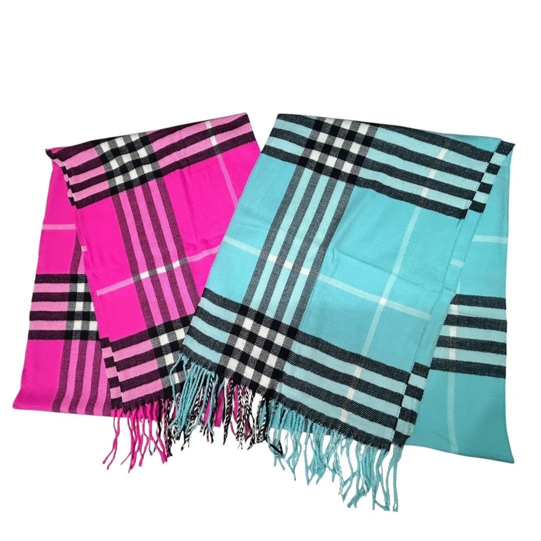 Other Set of 2- Italy Design Scarf Blue / Pink Cashmere Feel Plaid Size ONE SIZE - 1 Thumbnail