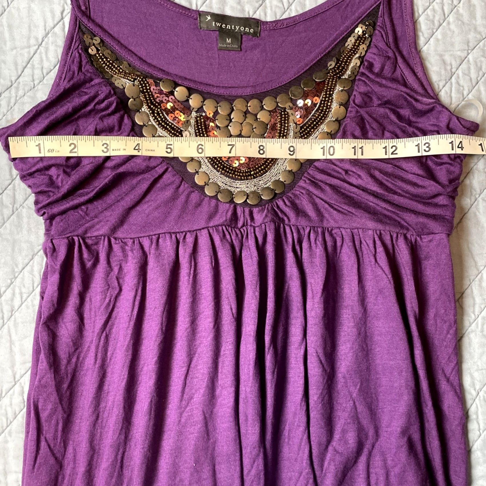 Vintage Twentyone Tank Top M Sequins Beaded Silver Threads Metal Purple Sleeveless Spaghetti Strap Casual Party/Cocktail Workwear Womens 90s Style Size M / US 6-8 / IT 42-44 - 6 Thumbnail