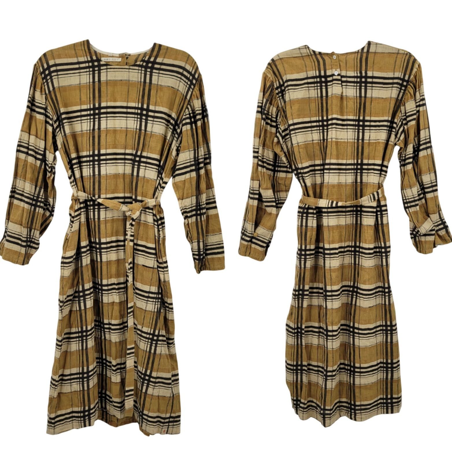 Designer Eleven Eleven Checkered Plaid Mustard Belted Midi Dress Sz M Size M / US 6-8 / IT 42-44 - 1 Thumbnail