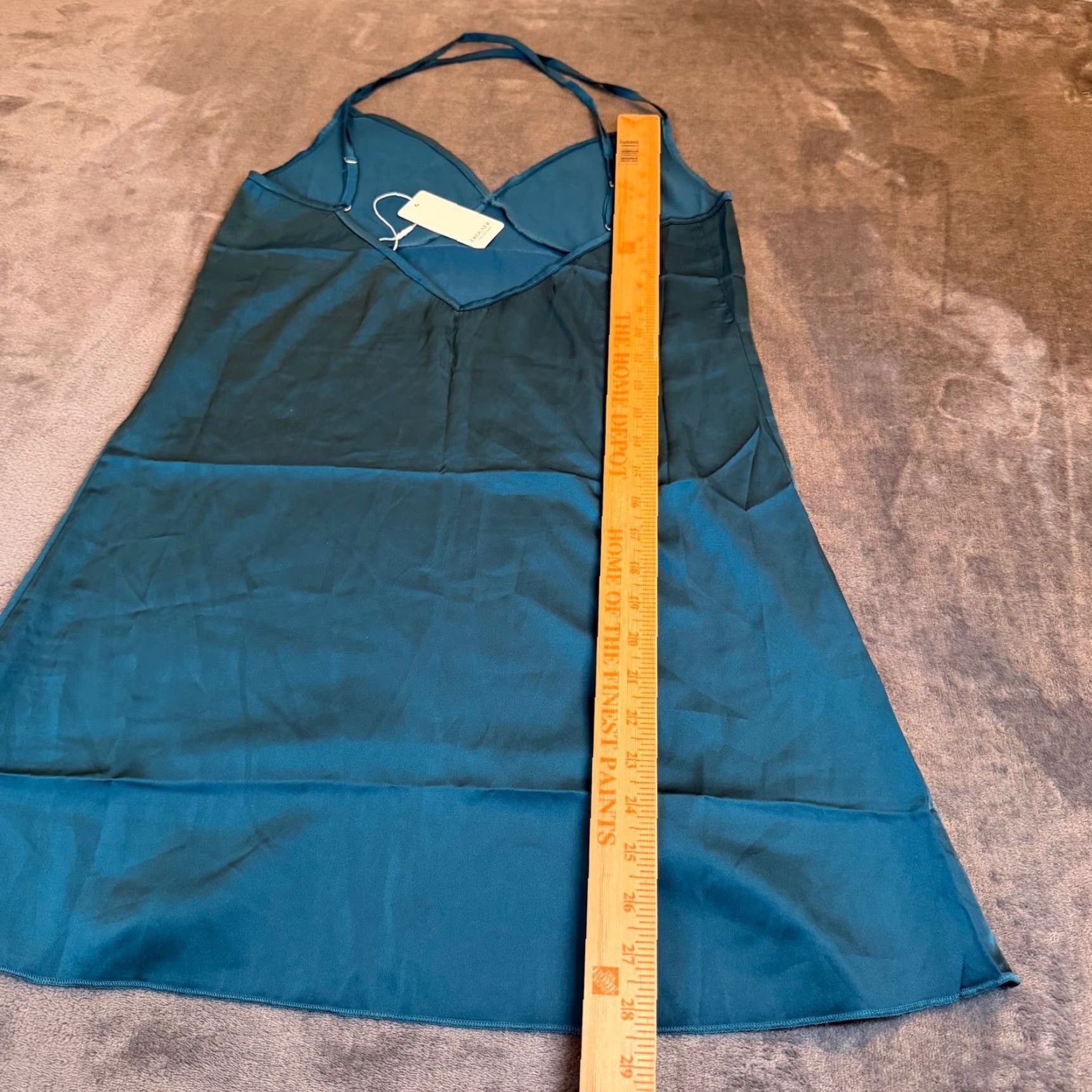 Vintage EKOUAER Teal Satin Slip Dress Mini V-Neck Strappy Sleeve Adjustable Straps Womens Medium NWT Vest? Size M / US 6-8 / IT 42-44 - 7 Thumbnail