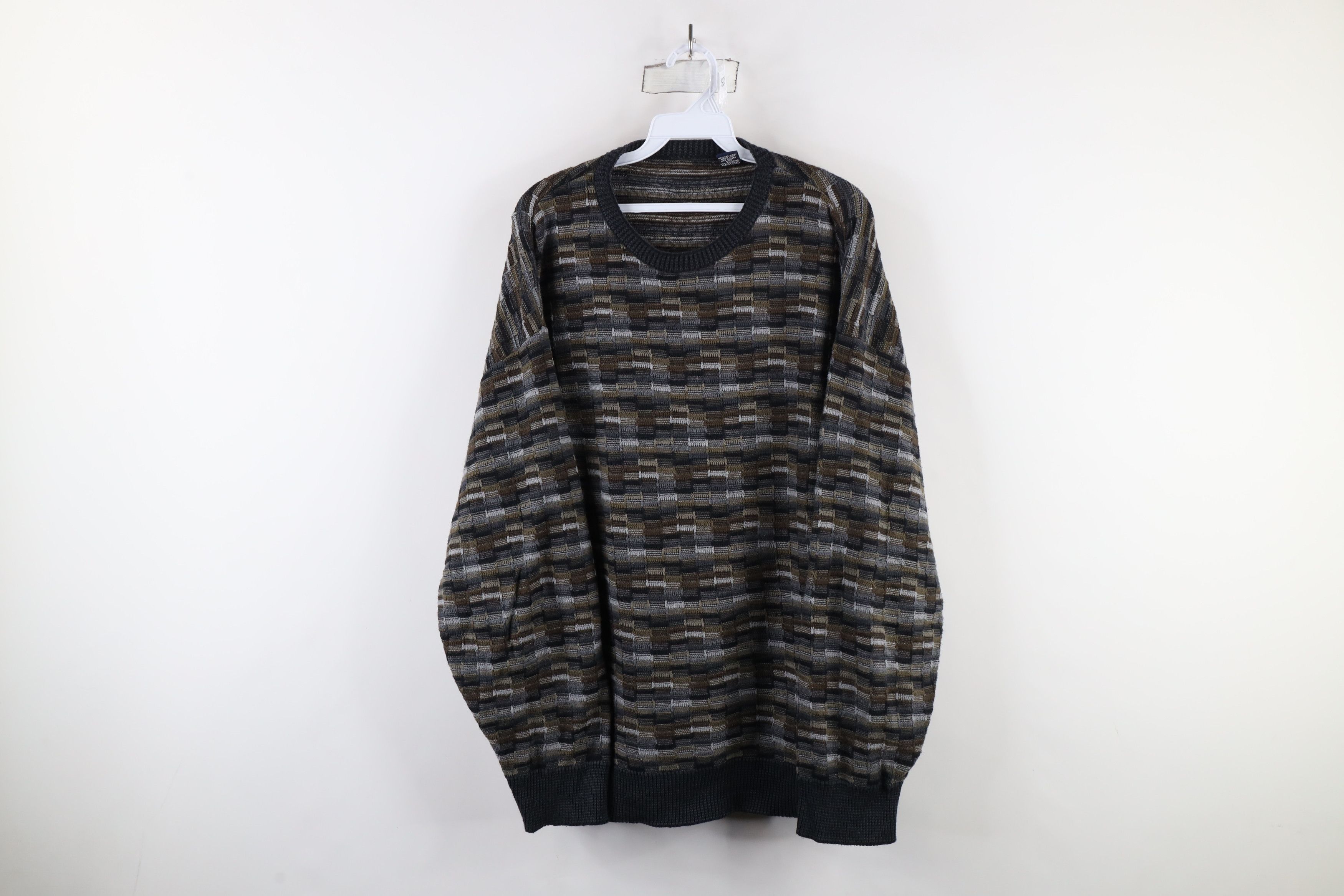 Vintage Vintage 90s Coogi Style Checkered Knit Sweater Earth Tone Size US XL / EU 56 / 4 - 1 Thumbnail