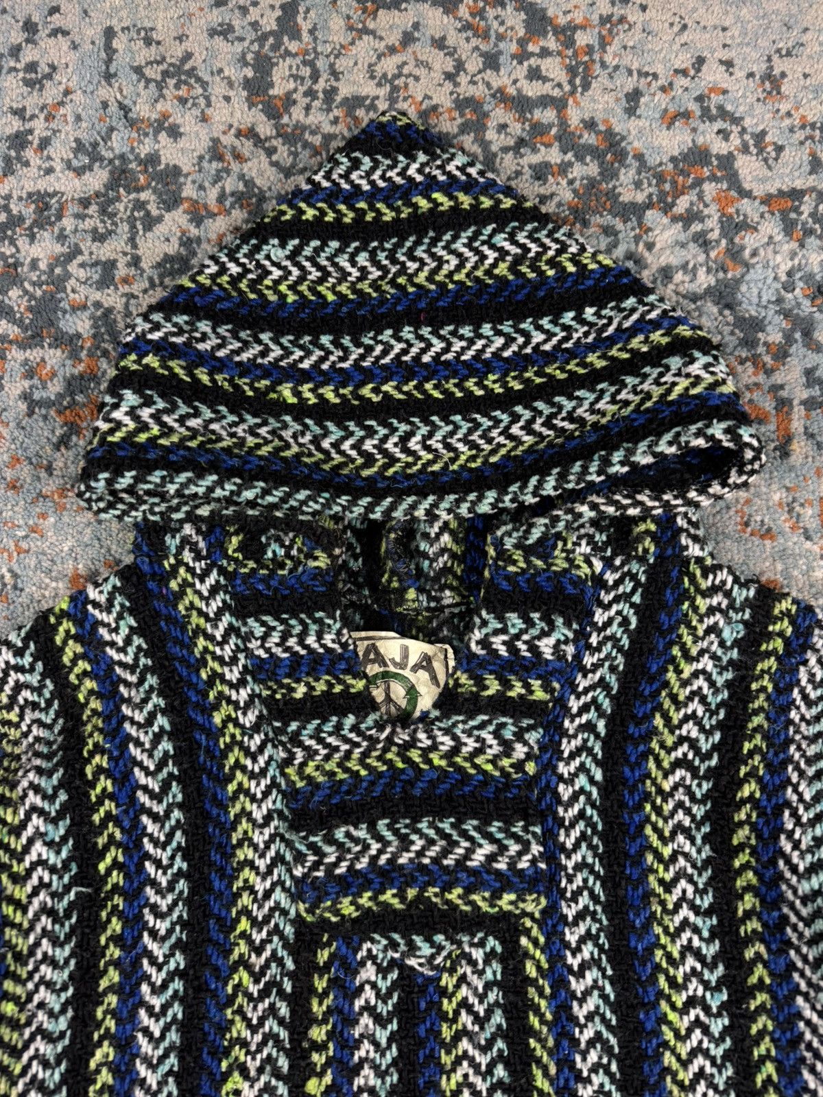 Handmade × Vintage Vintage 90s made in Mexico Baja drug rug hoodie boho rasta Size US S / EU 44-46 / 1 - 6 Thumbnail