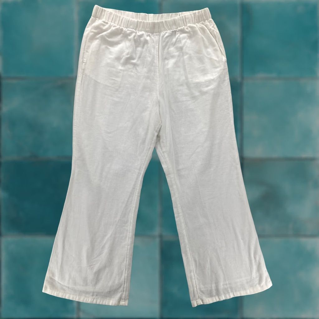 American Eagle Outfitters American Eagle Wide Leg Pant Women's Large White Linen Blend Flowy Beachy Travel Size 24" / US 00 / IT 34 - 1 Thumbnail
