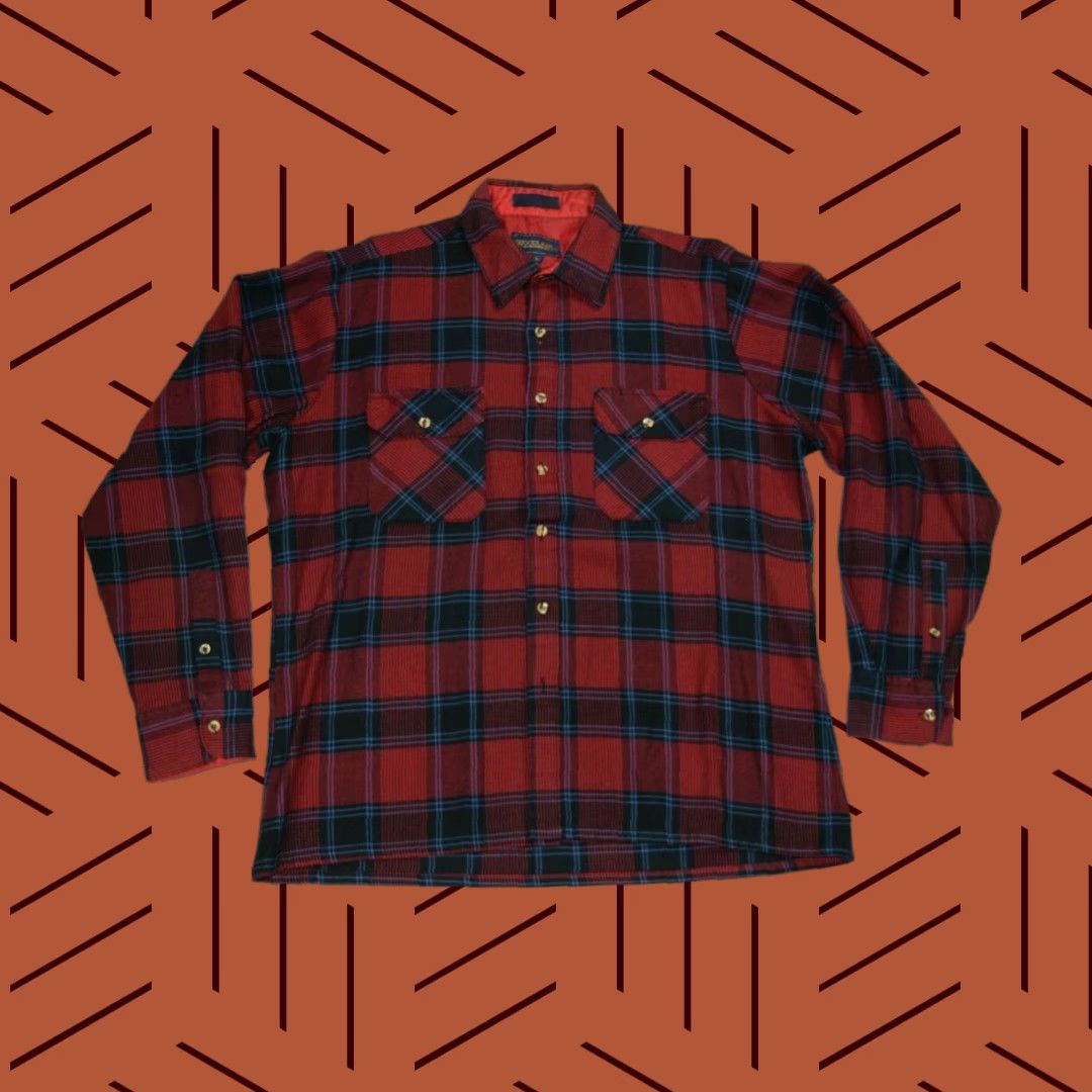 Vintage VINTAGE Woodland Shirt Adult Large Red Plaid 1990s Rockabilly Cotton Blend Button-Front Men’s L Size US L / EU 52-54 / 3 - 1 Thumbnail