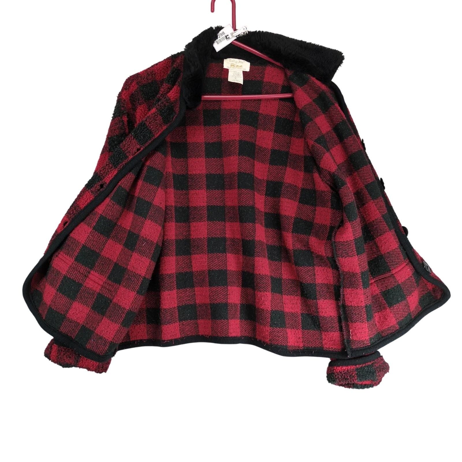Vintage Tally-Ho Buffalo Plaid Fleece Jacket Women's Faux Fur Collar Size L / US 10 / IT 46 - 2 Thumbnail