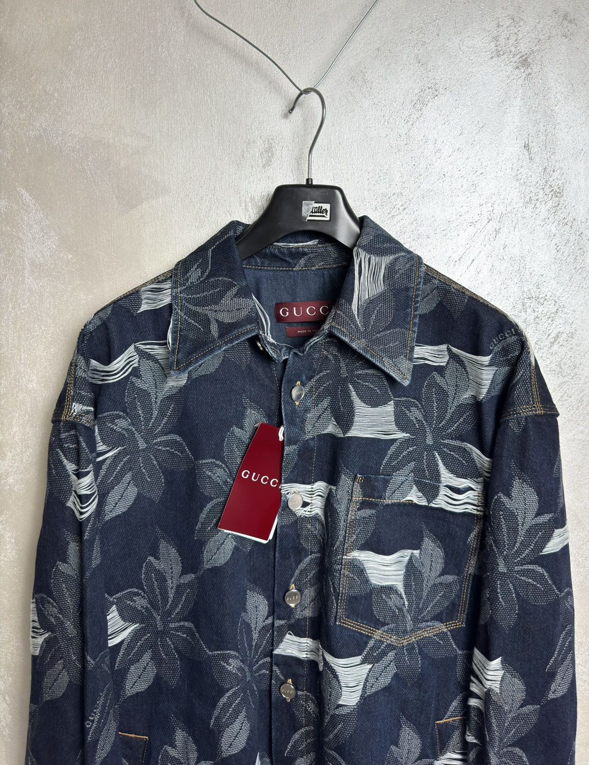 Gucci Gucci Blue Denim Shirt Jacket Floral Pattern Size US M / EU 48-50 / 2 - 2 Thumbnail