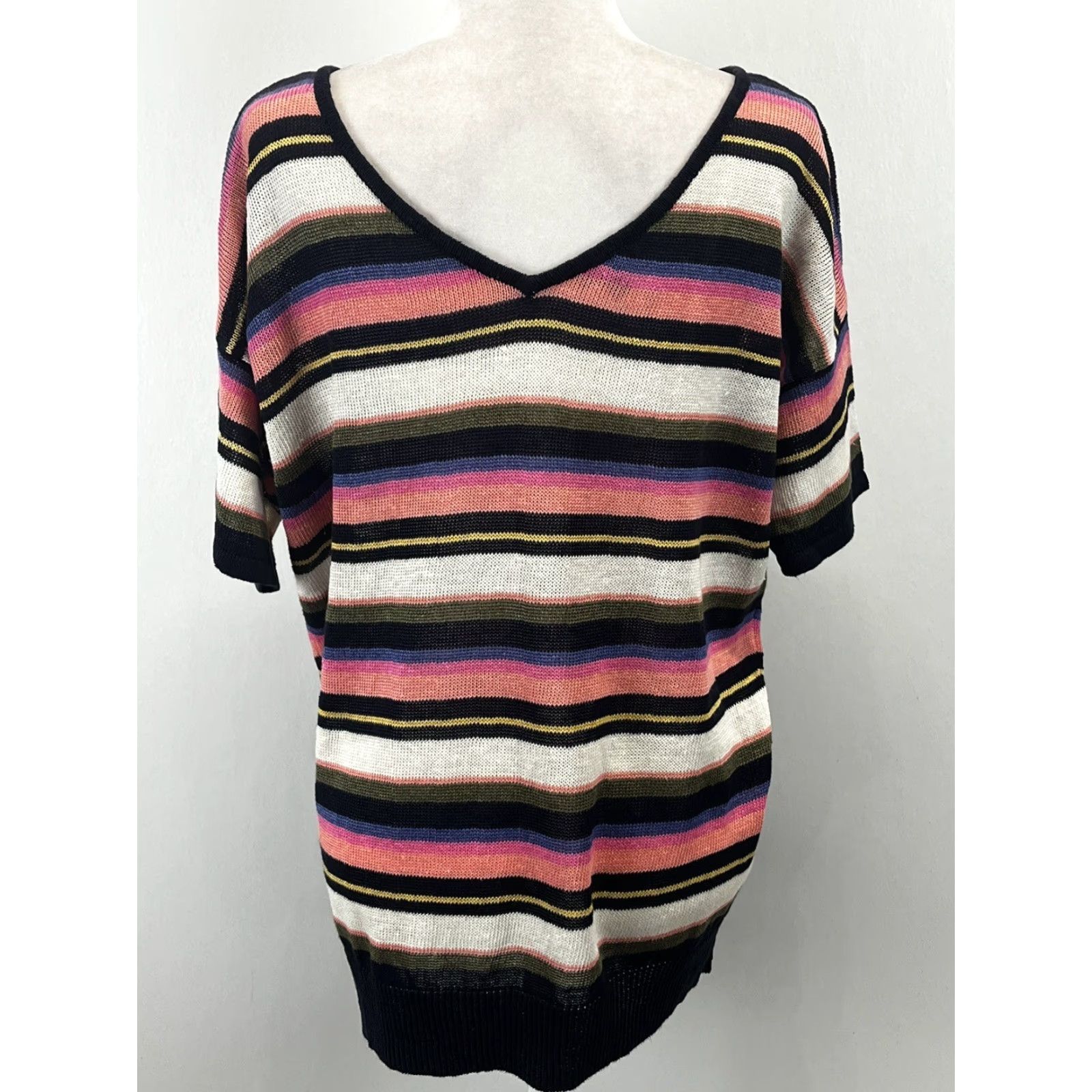 Talbots Talbots Plus Size 1X Multicolor Striped Linen Knit Sweater Short Sleeve Womens Size XL / US 12-14 / IT 48-50 - 3 Thumbnail