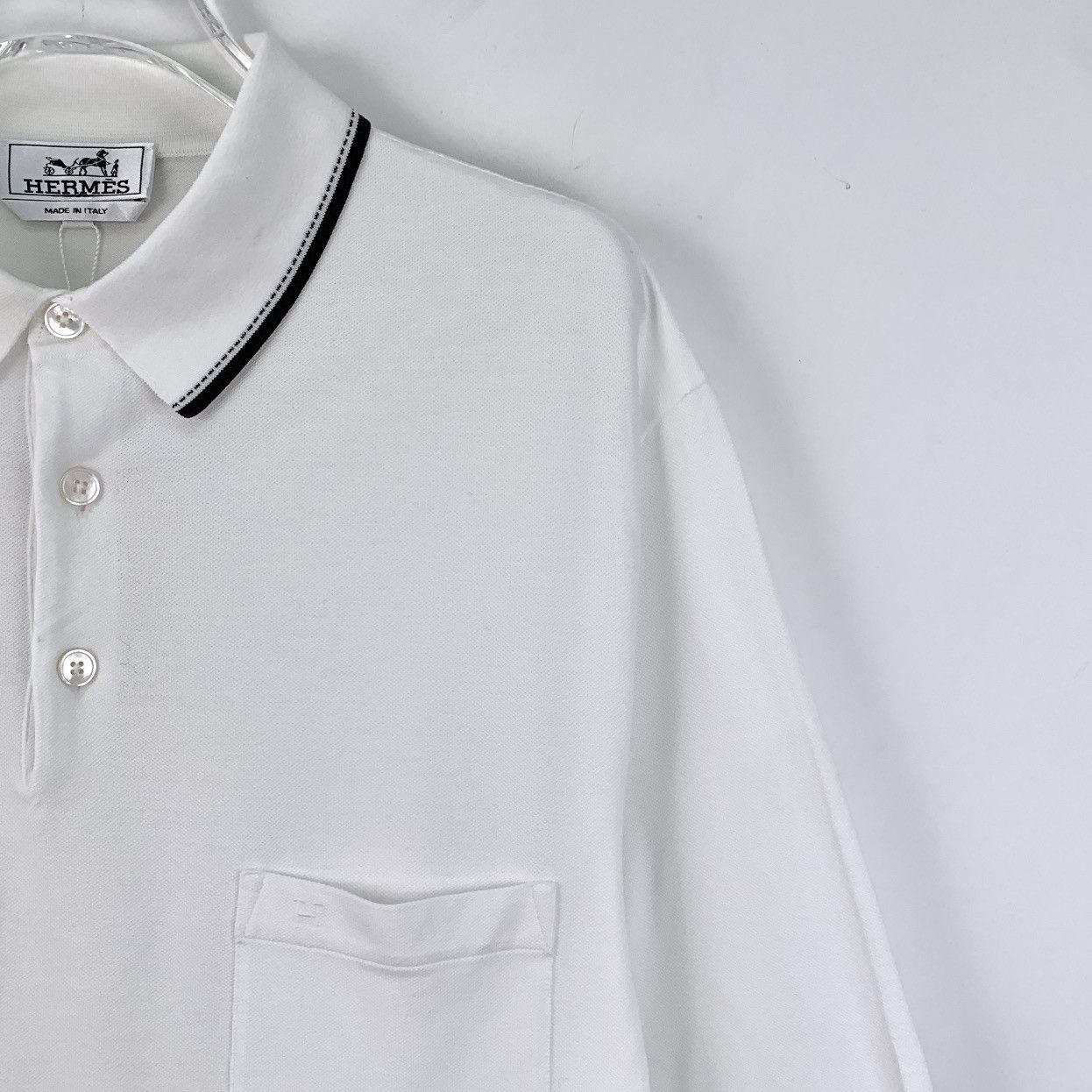 Hermes Hermes White Pocket Cotton Short Sleeve Polo Shirt Size US XL / EU 56 / 4 - 3 Thumbnail