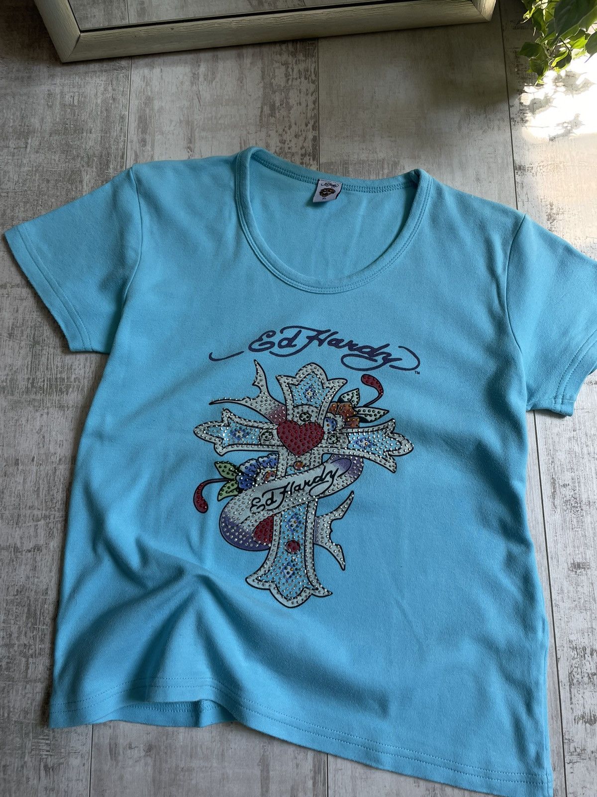 Ed Hardy Y2K Vintage Ed Hardy 00’s Blue T-Shirt RARE Size XL / US 12-14 / IT 48-50 - 2 Thumbnail