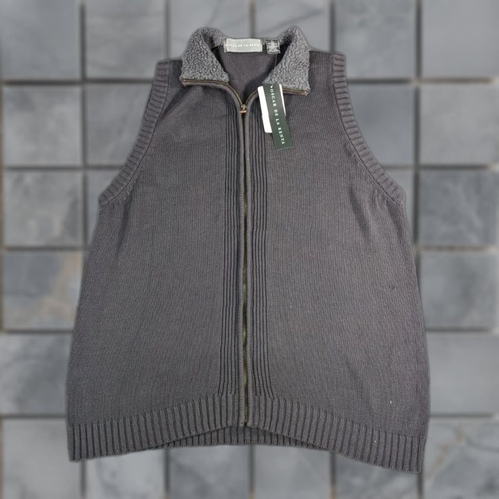 Oscar De La Renta Oscar de la Renta Sweater Vest Mens L Gray V-Neck ButtonFront Cable Knit NWT!! Size US L / EU 52-54 / 3 - 1 Thumbnail