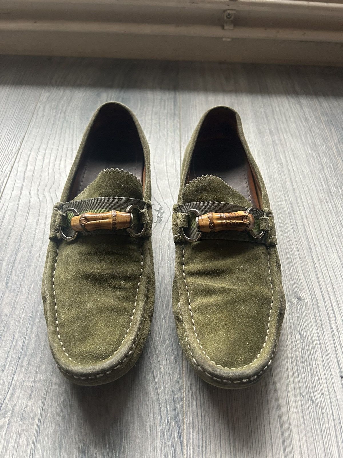 Gucci Gucci Bamboo Bit Green Suede Loafers Size US 7 / EU 40 - 2 Thumbnail