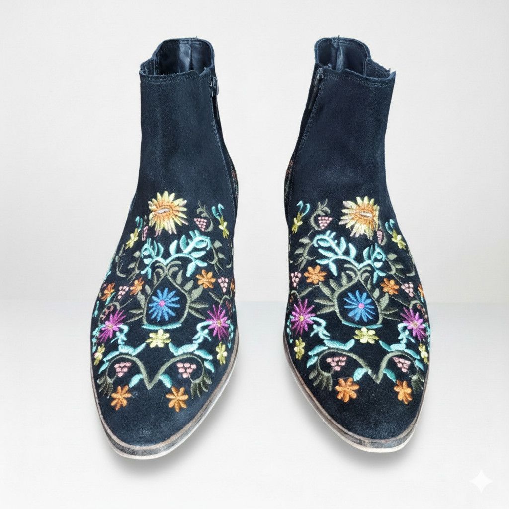 Other Diba Size 8.5 Booties Embroidered Black Suede Leather Size US 8.5 / IT 38.5 - 3 Thumbnail
