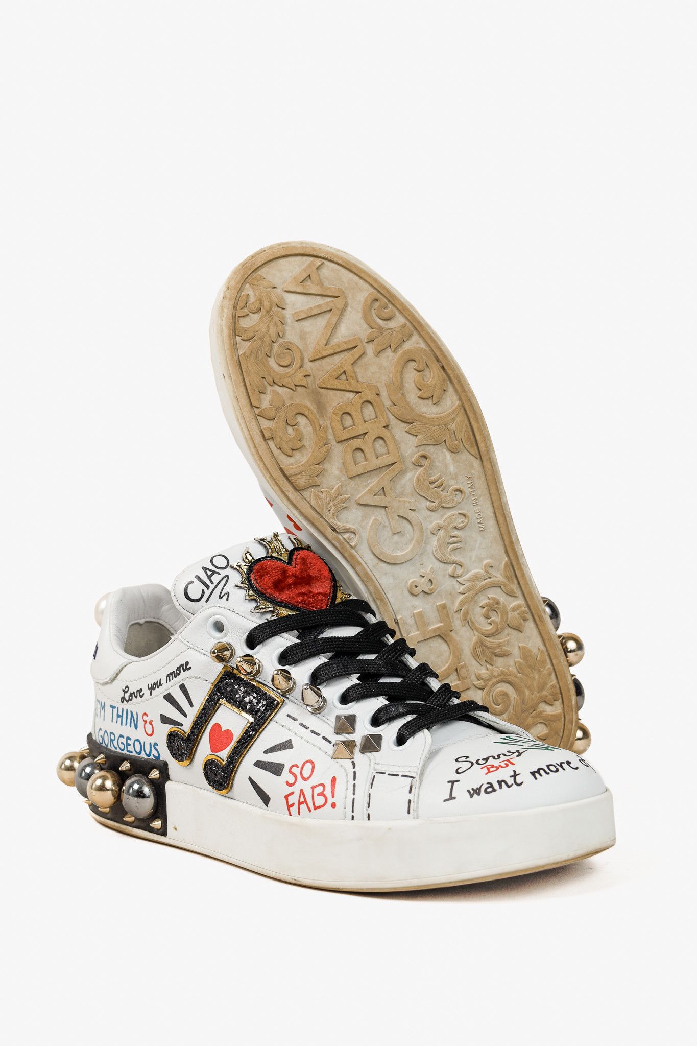 Dolce & Gabbana Dolce & Gabbana White Leather Musical Note Patch Sneakers Size US 7 / IT 37 - 4 Thumbnail