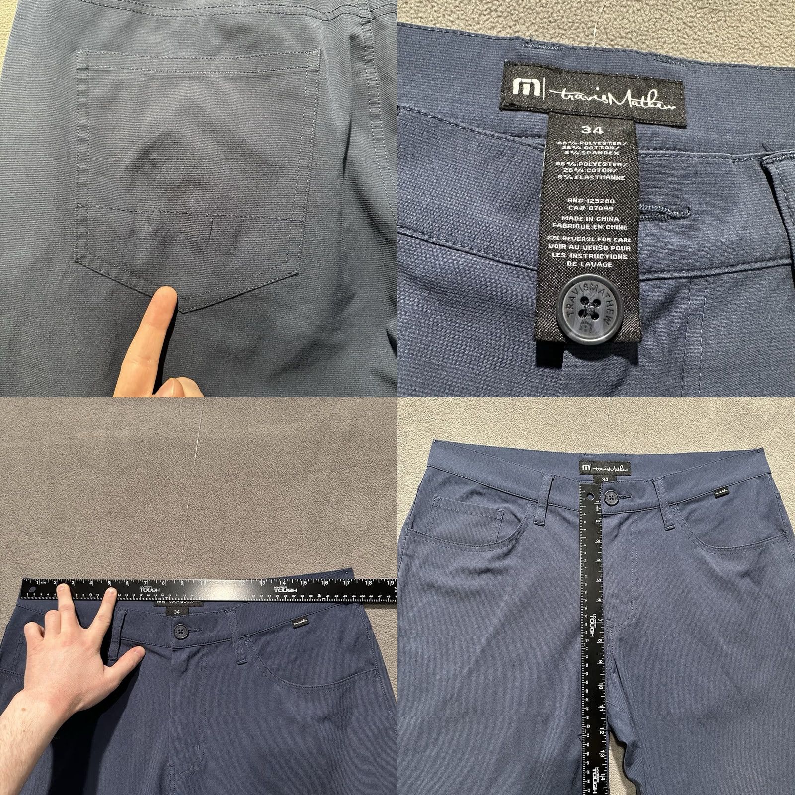 TravisMathew Travis Mathew Pants Mens 34 Blue 5-Pocket Golf Chino Stretch Size US 34 / EU 50 - 8 Thumbnail