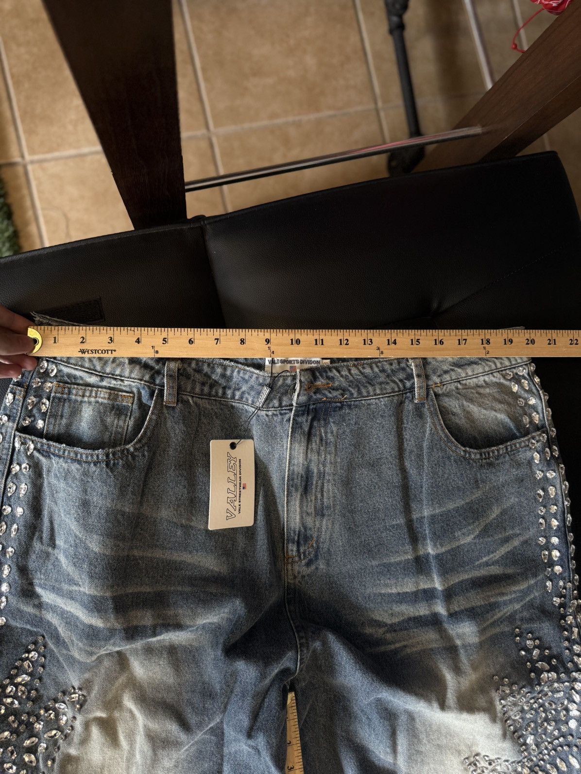Vale Valley Stone Crystal Rhinestone Baggy Blue Jeans Size 38 Size US 38 / EU 54 - 9 Thumbnail