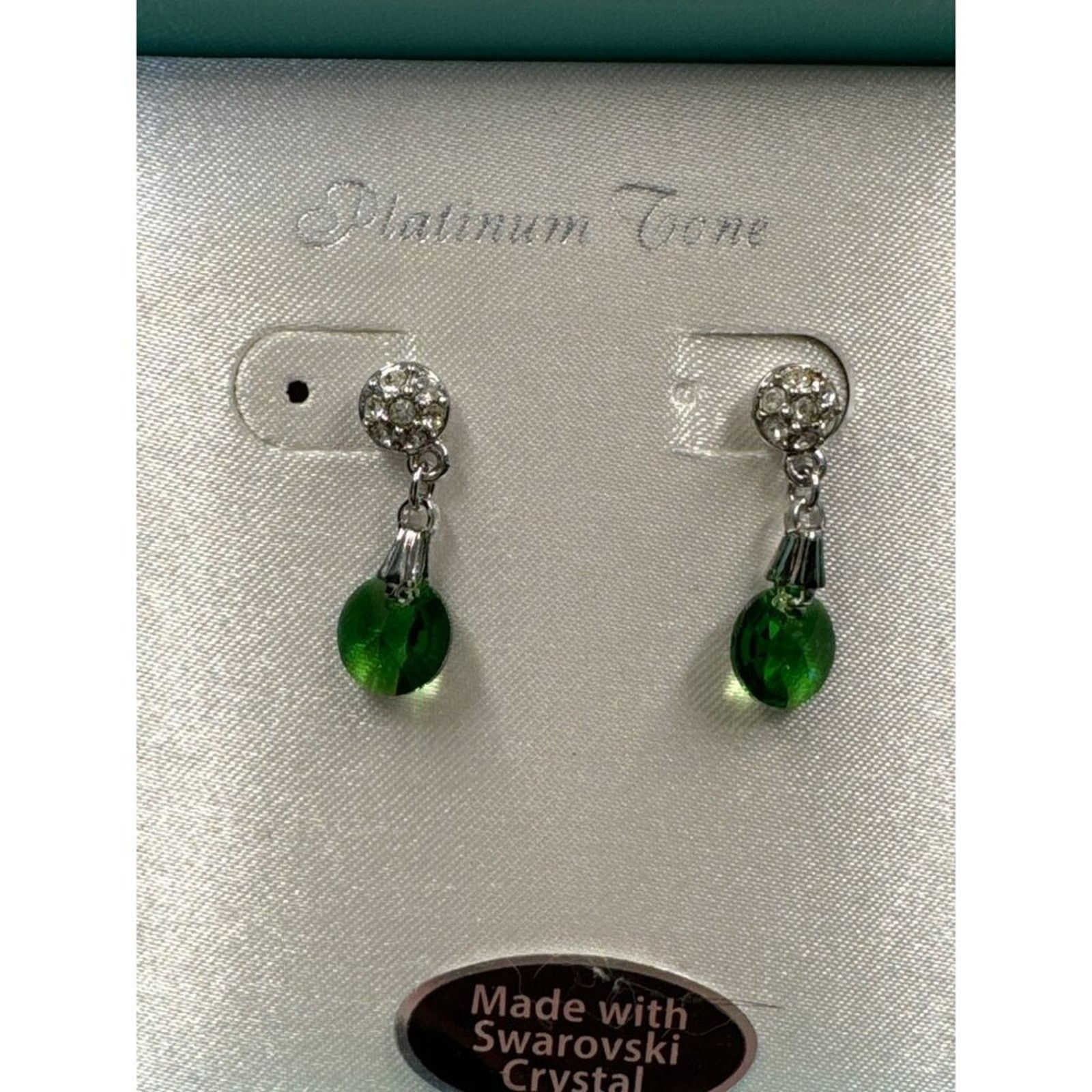 Swarovski Swarovski Platinum Tone Earrings Green Crystal Drops Size ONE SIZE - 3 Thumbnail