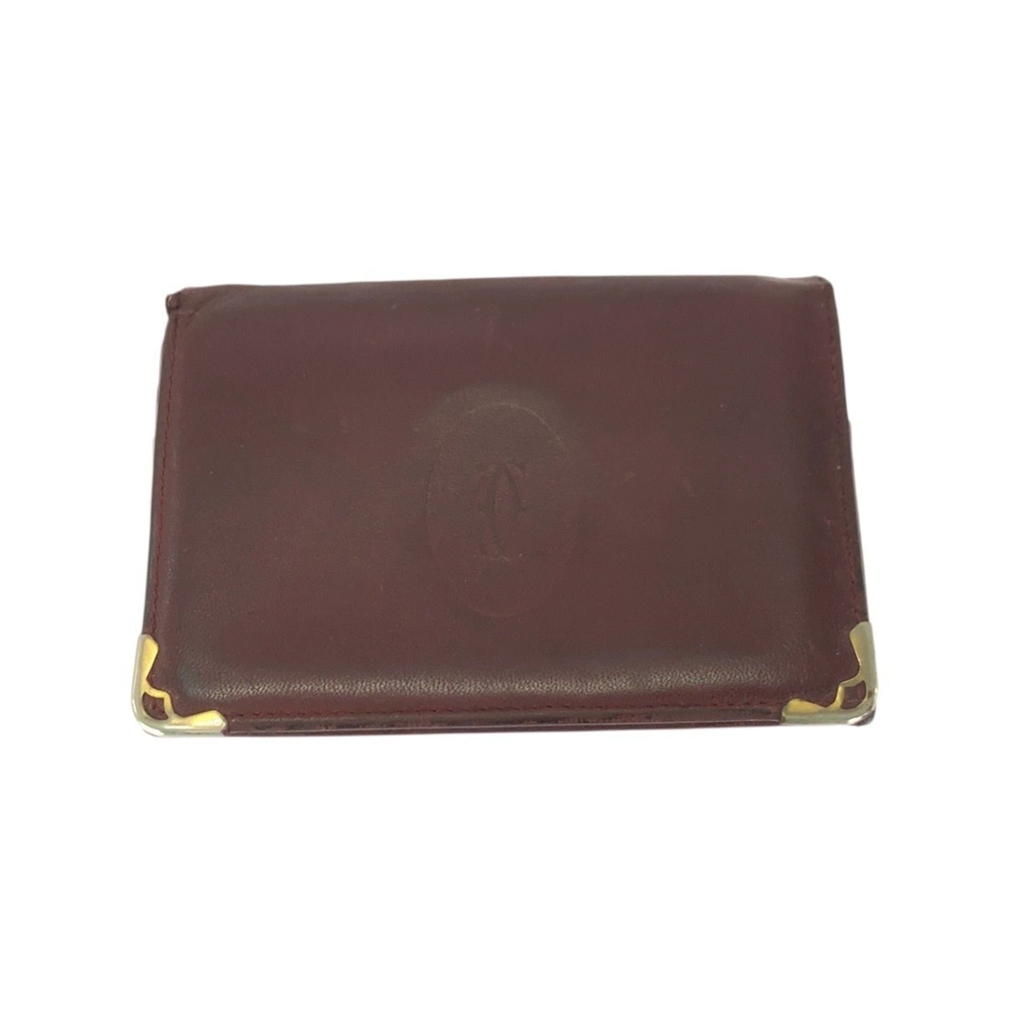 Cartier CARTIER Must Line Wine Red Leather Card Case with Gold Hardware for Women Size ONE SIZE - 1 Thumbnail