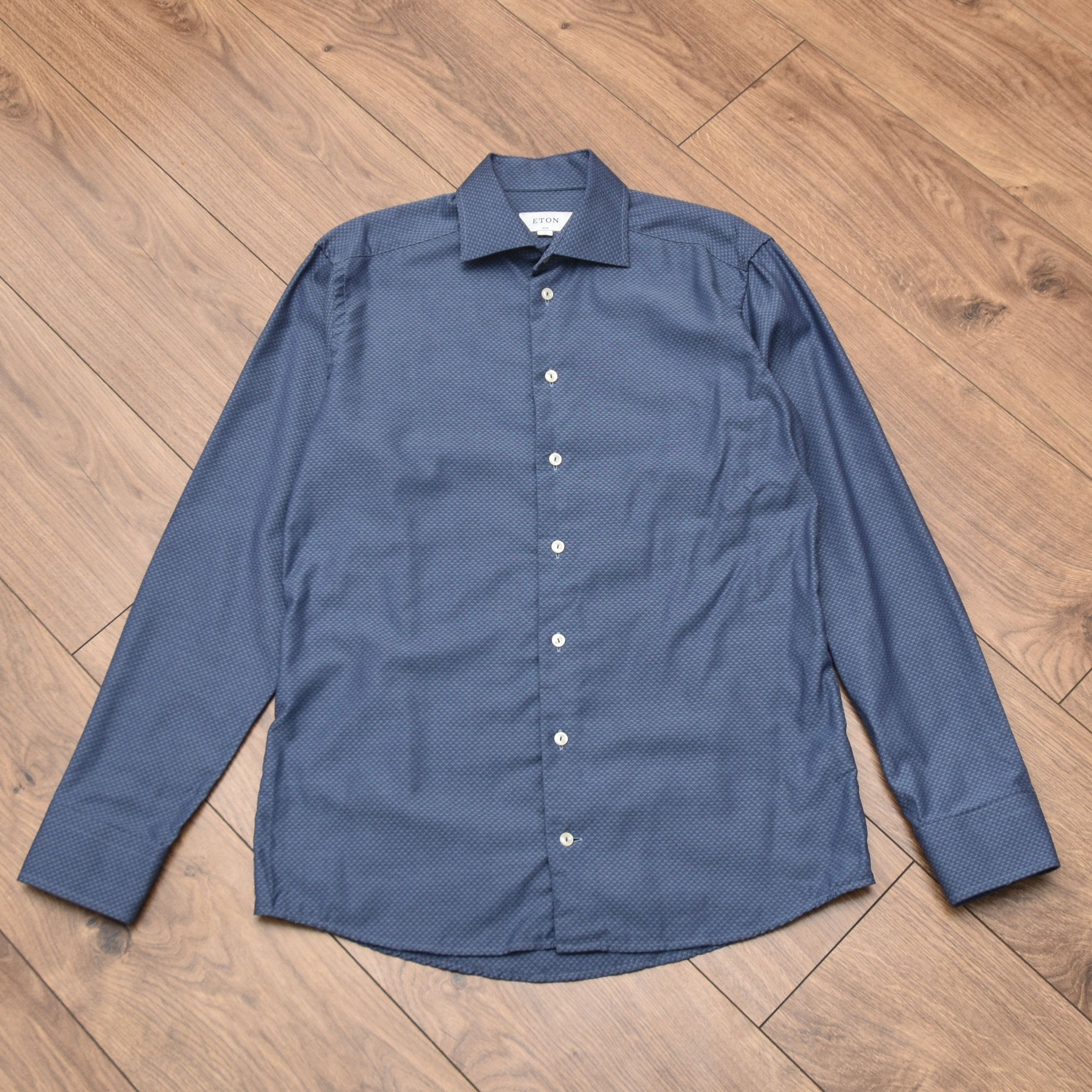 Eton ETON Slim Fit Shirt Blue Micro Geometric Pinpoint Size 39 / Size US M / EU 48-50 / 2 - 5 Thumbnail