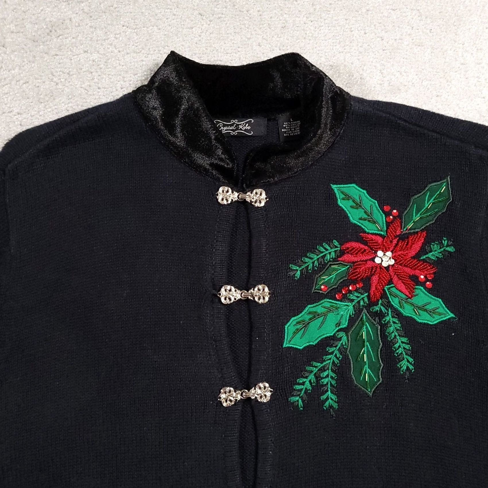 Vintage VINTAGE Crystal Kobe Cardigan Women’s Large Black 90s Knit Embroidered Heavyweight Winter Settle Sequin Size L / US 10 / IT 46 - 3 Thumbnail