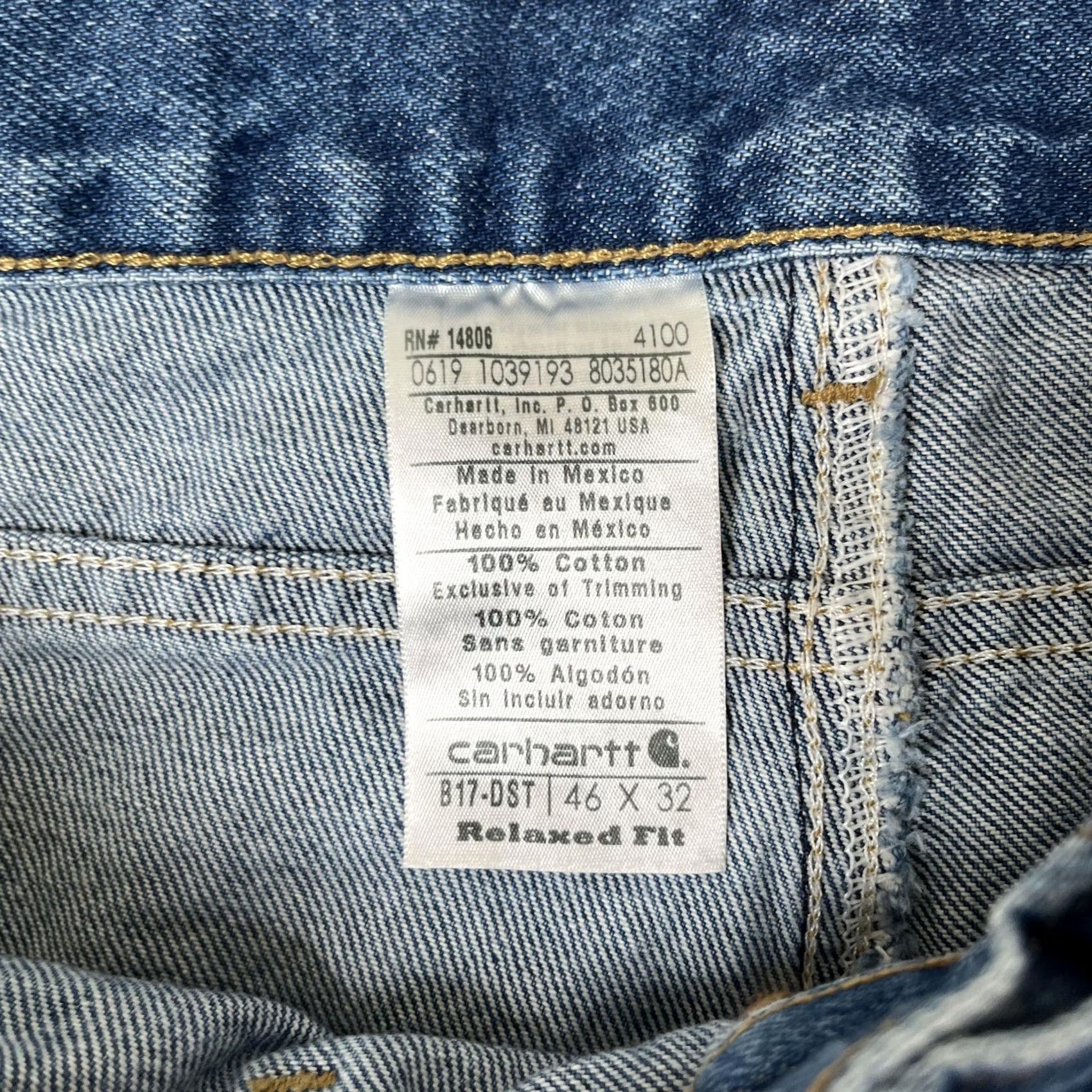Carhartt Carhartt Jeans Mens 44x32 Blue Relaxed Straight Denim Medium Wash B17-DST Mens Jeans Carhartt Blue Straight Relaxed Fit 46x32 (adjusted) Size US 44 / EU 60 - 5 Thumbnail