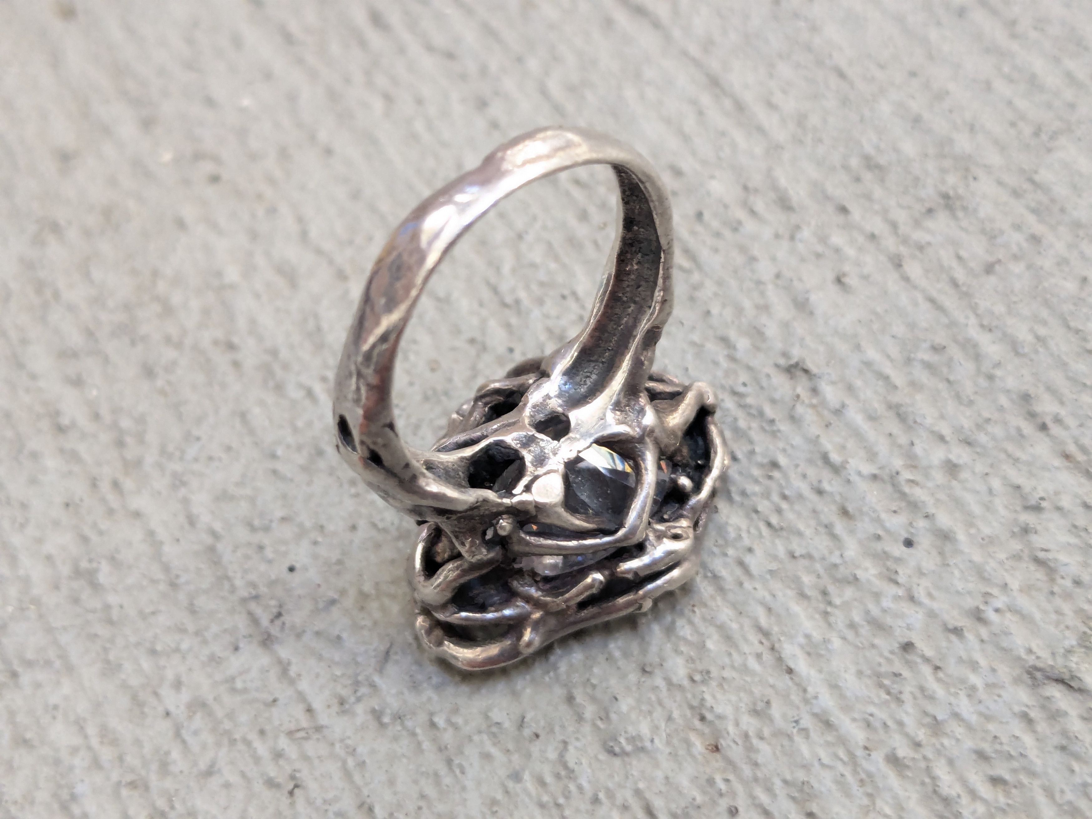 Jewelry × Vintage Sterling Silver Ring 6.75 CZ Brutalist Modern Avant Garde Size ONE SIZE - 8 Thumbnail