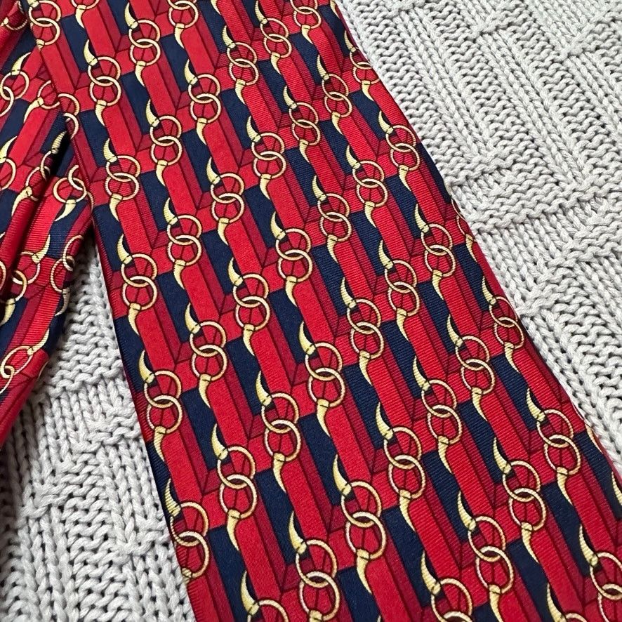 Gucci Vintage Gucci red horse bit print silk tie Size ONE SIZE - 2 Thumbnail