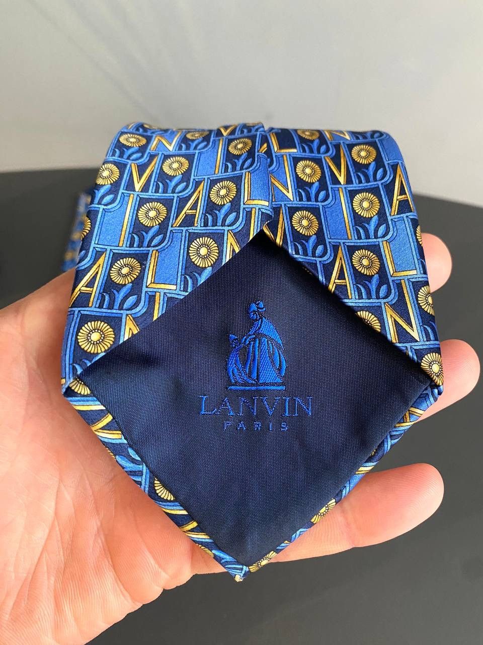 Lanvin Lanvin Paris Silk Tie Blue Monogram Pattern, Made in France Size ONE SIZE - 7 Thumbnail