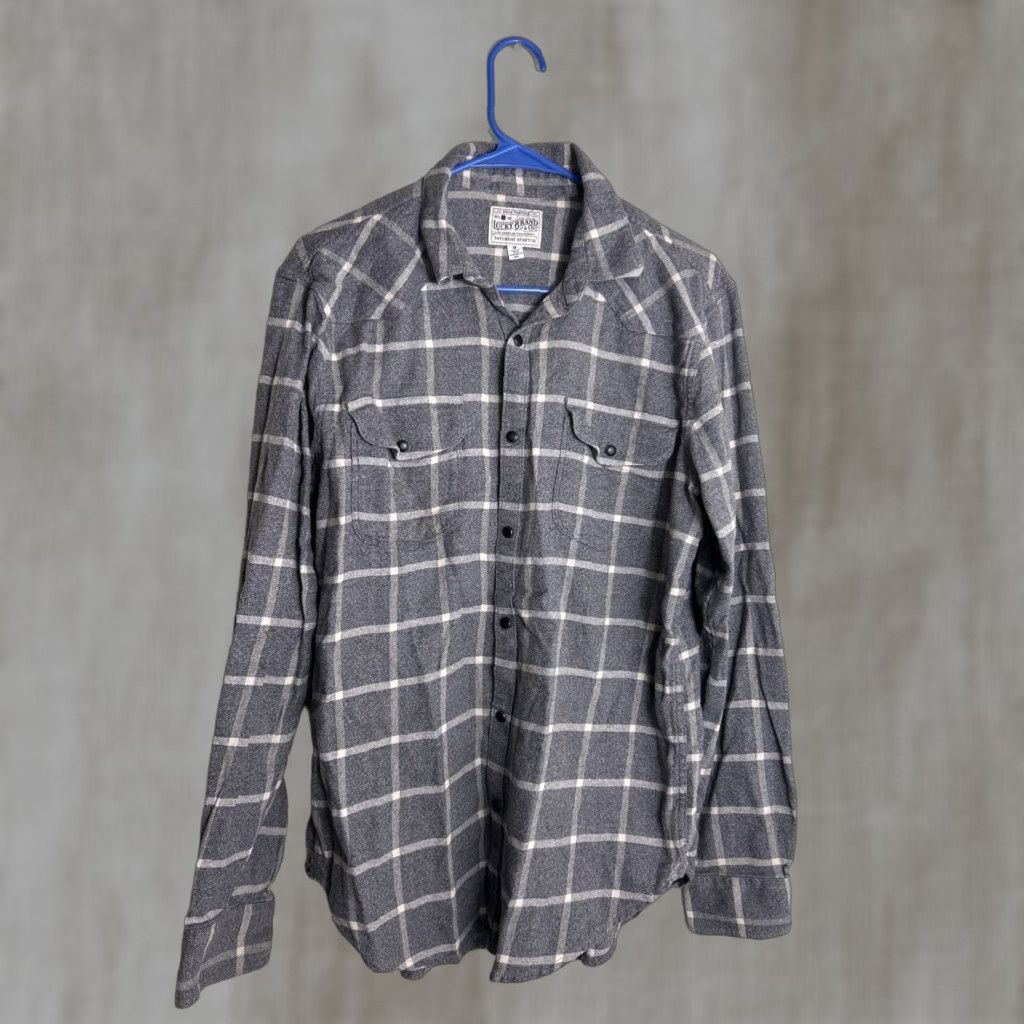 Lucky Brand Lucky Brand Men's Medium Gray Plaid Saturday Stretch Button-Up Shirt Size US M / EU 48-50 / 2 - 1 Thumbnail