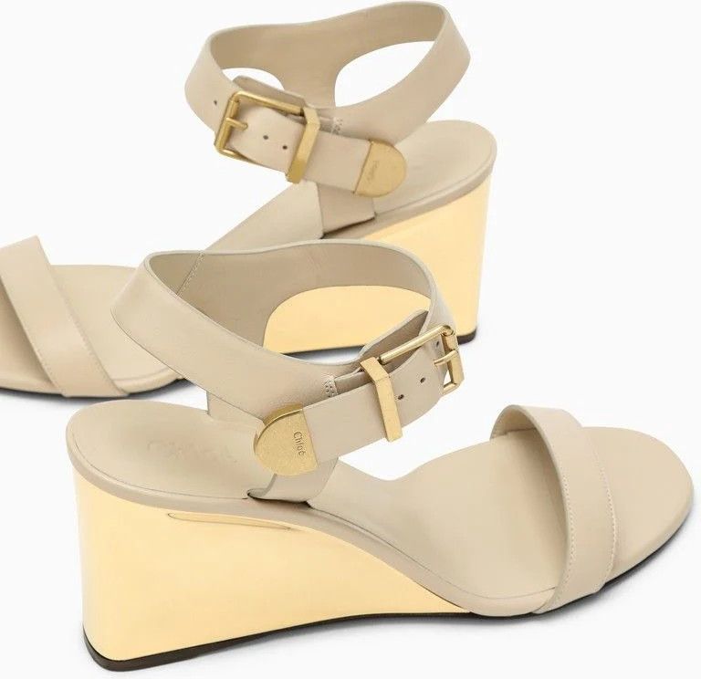 Chloe o1loc1c0325 CHC24 Rebecca Wedge Sandals in Cream Size US 8 / IT 38 - 3 Thumbnail