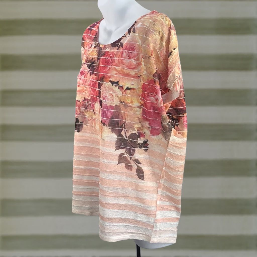 Vintage VINTAGE Dressbarn Blouse Shirt Womens M Pink-Peach Floral Roses Boatneck Dolman Sleeve Knit Top Bohemian Hippie Cottage Casual All Seasons Size M / US 6-8 / IT 42-44 - 1 Thumbnail