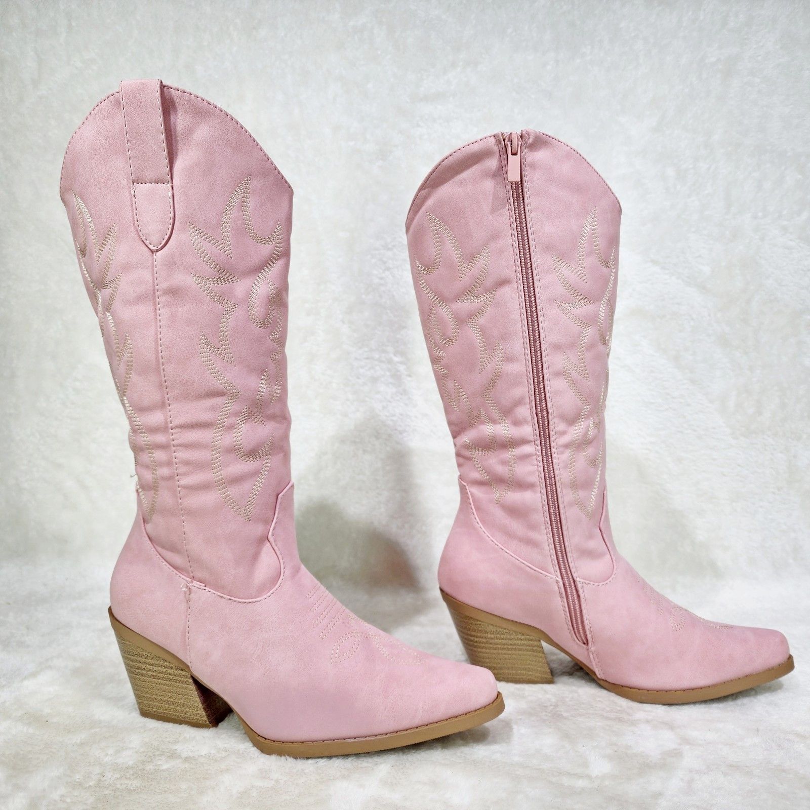 Other Dusty Pink Leatherette Country Western Cowgirl Knee Boots Size US 6 / IT 36 - 4 Thumbnail