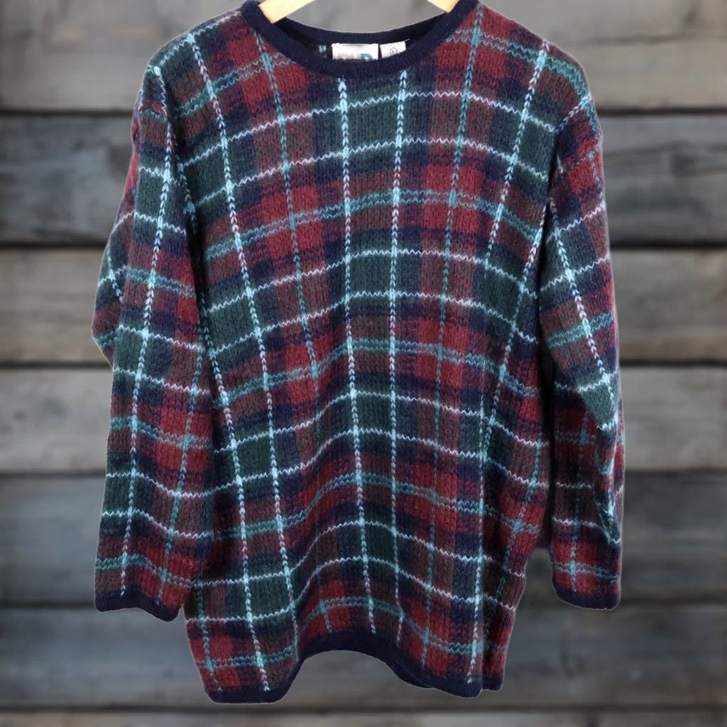 Vintage VINTAGE Paul Harris Mohair Sweater Women's Large Red Green Plaid Relaxed Oversized Knit Pullover Crew Neck Est. 90s Classic Preppy VINTAGE Size L / US 10 / IT 46 - 1 Thumbnail