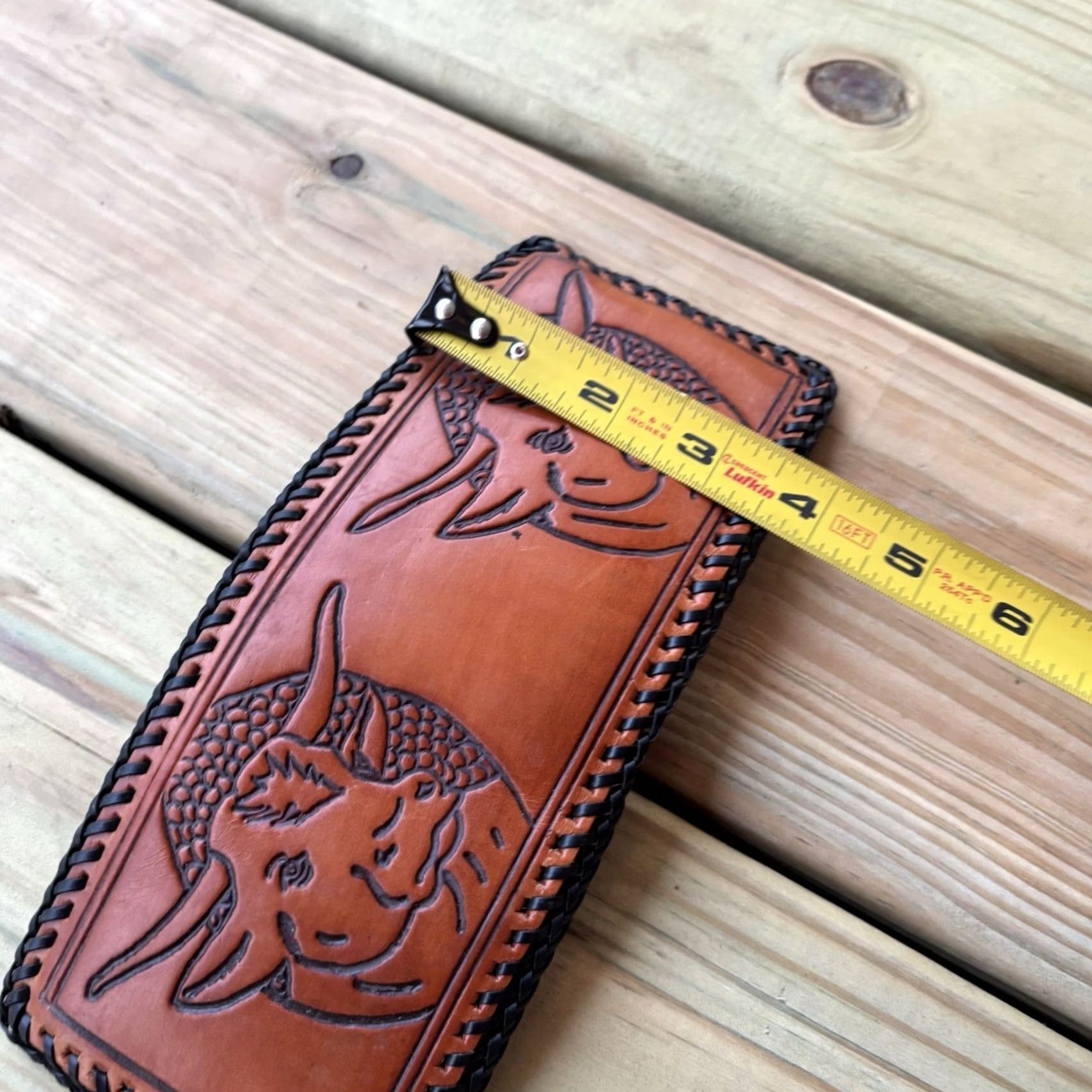 Vintage VINTAGE Handmade Leather Wallet Bifold Cowboy Western 9in 4in Brown Men Credit Card Size ONE SIZE - 3 Thumbnail