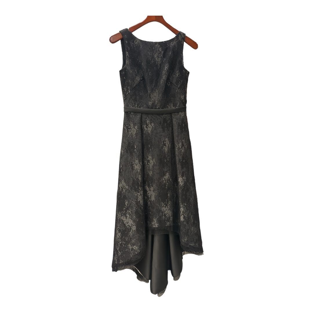 image of Monique Lhuillier Floral Lace Pattern Long Dress in Black, Women's (Size Small)