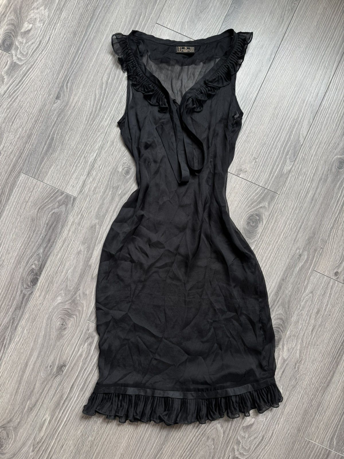 Fendi Roma Sheer Ruffle Detail Silk Chiffon Slipdress