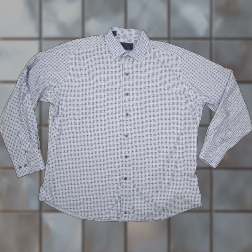 David Donahue DAVID DONAHUE Dress Shirt Mens 18 XL Blue Paisley Button Up Workwear Modern Classic Size 46R - 1 Thumbnail