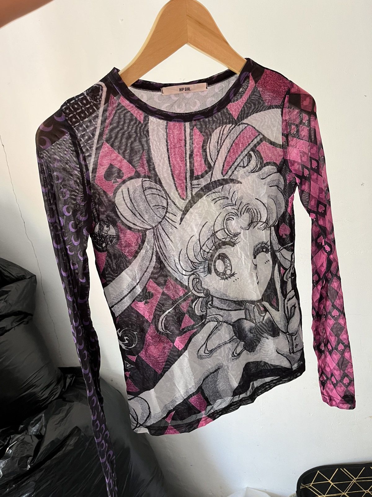 Anime Japanese sailor moon print mesh top aop longsleeve tshirt Size M / US 6-8 / IT 42-44 - 2 Thumbnail
