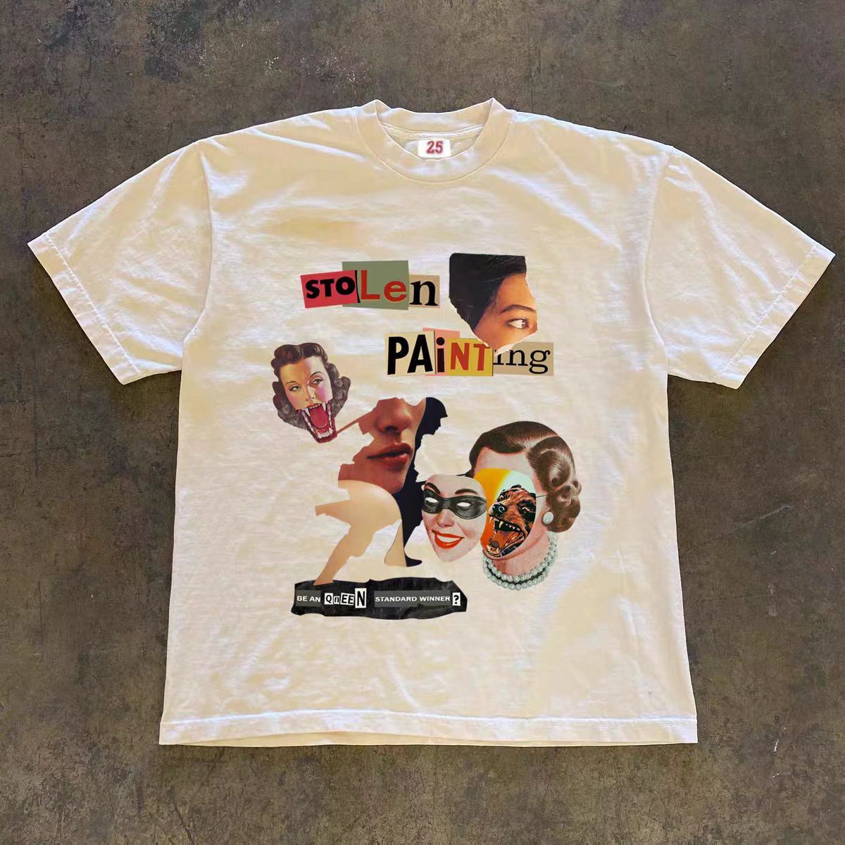 Vintage White washed retro fun face print cotton t-shirt Size US L / EU 52-54 / 3 - 1 Thumbnail