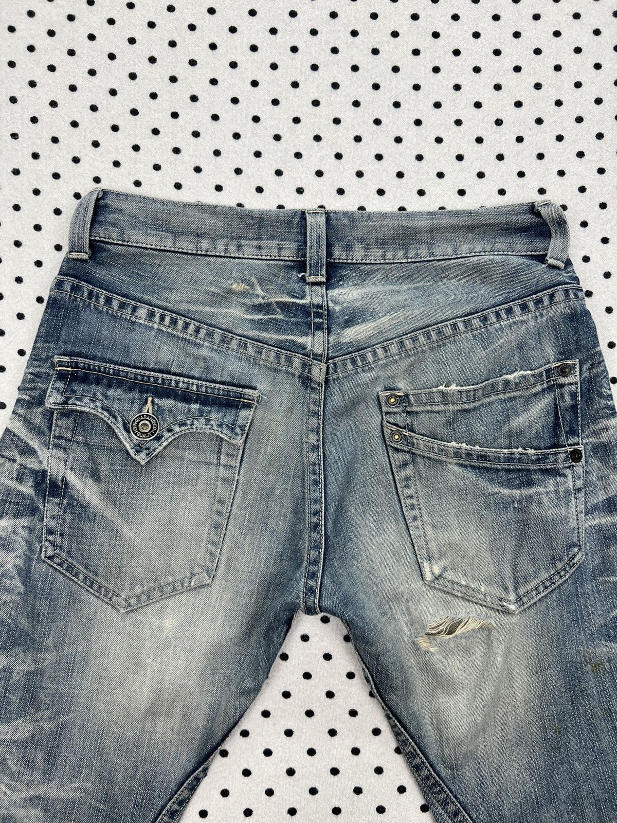 Japanese Brand Rattle Trap Crazy Trashed & Destroyed Flare Denim Size US 32 / EU 48 - 6 Thumbnail