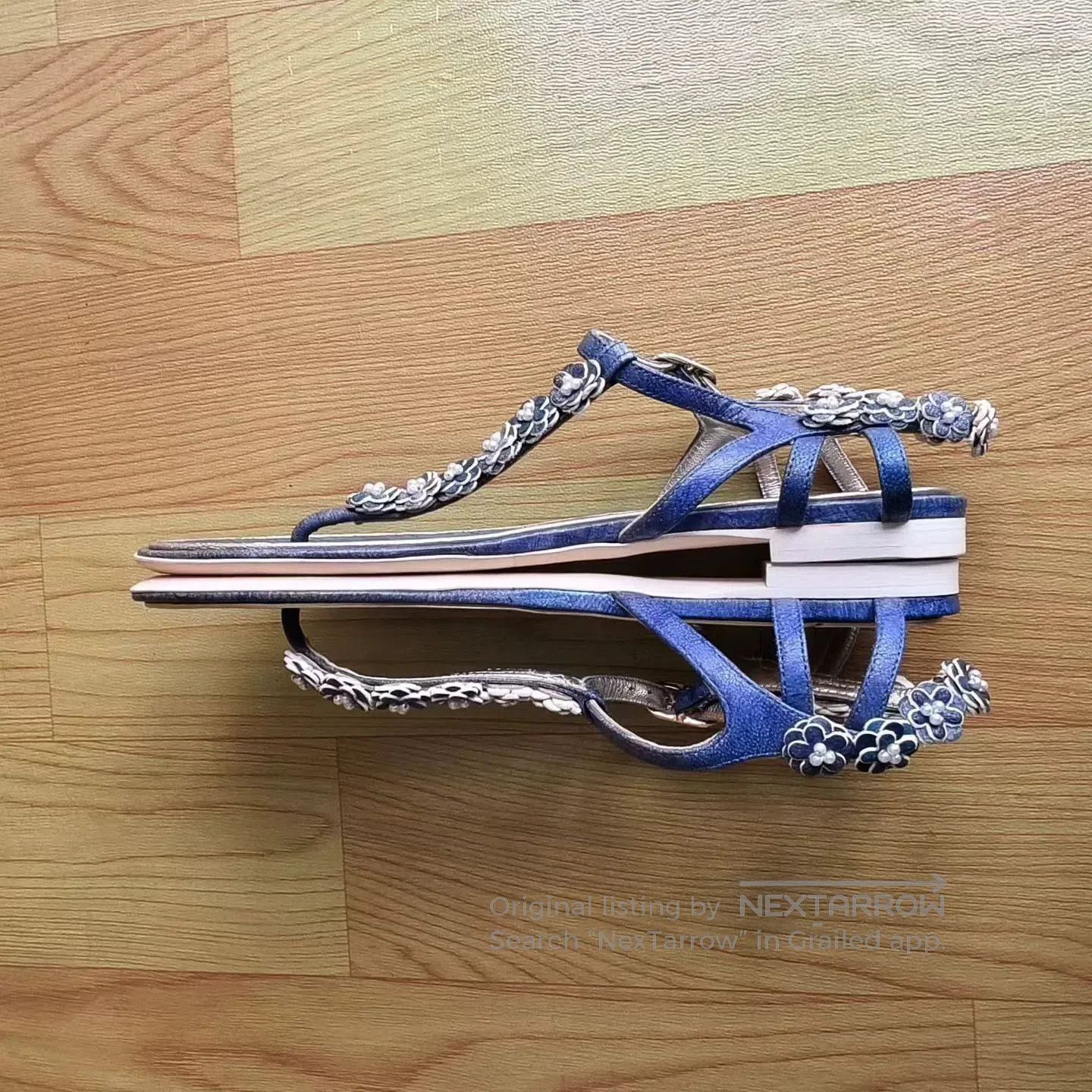Chanel Chanel Blue Camellia Sandals. Size US 6.5 / IT 36.5 - 3 Thumbnail